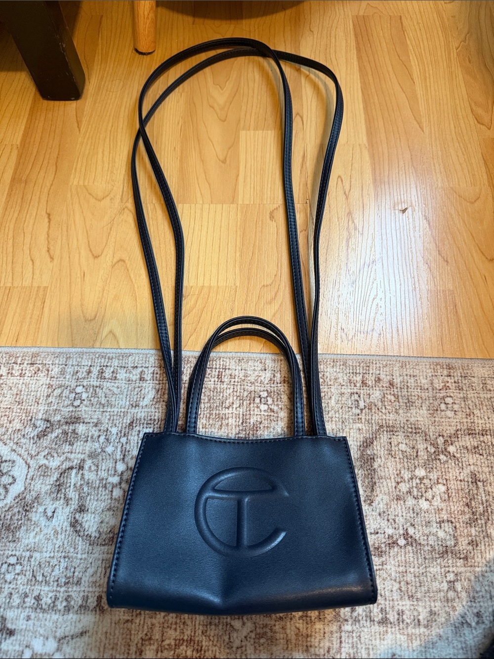 Telfar Navy Embossed Leather Small Crossbody Tote